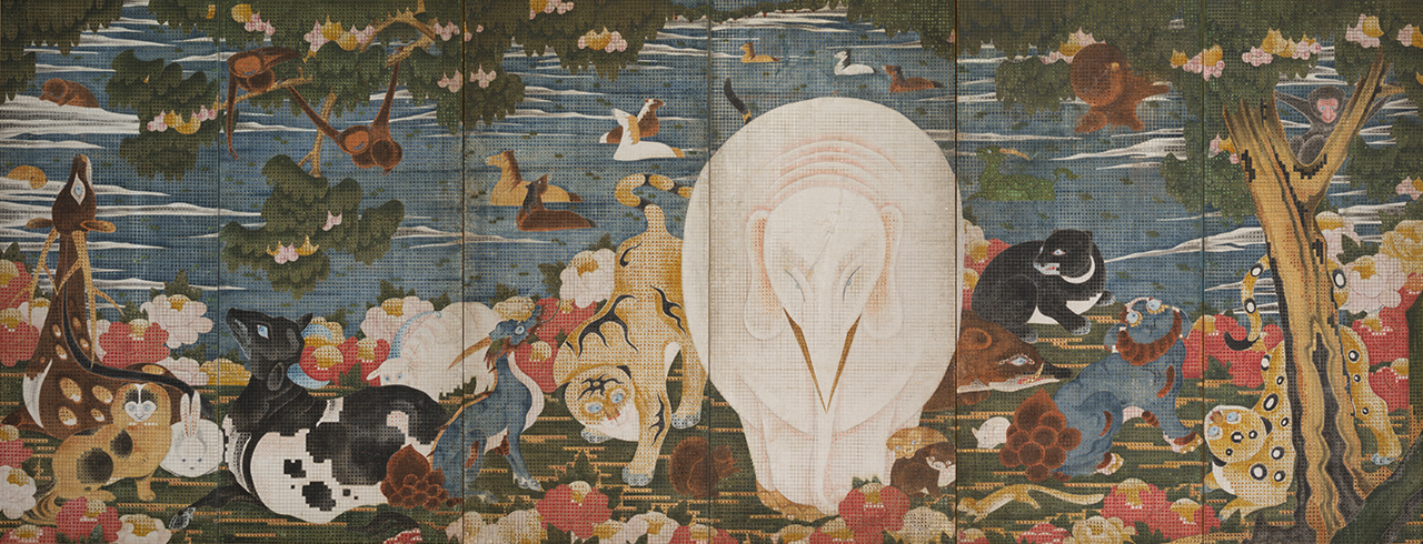 Ito Jakuchu “Folding Screen of Trees, Flowers, Birds and Beasts” Shizuoka Prefectural Museum of Art collection